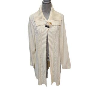 D & Co Women 1X Fisherman Knit Off White Cardigan Open One button